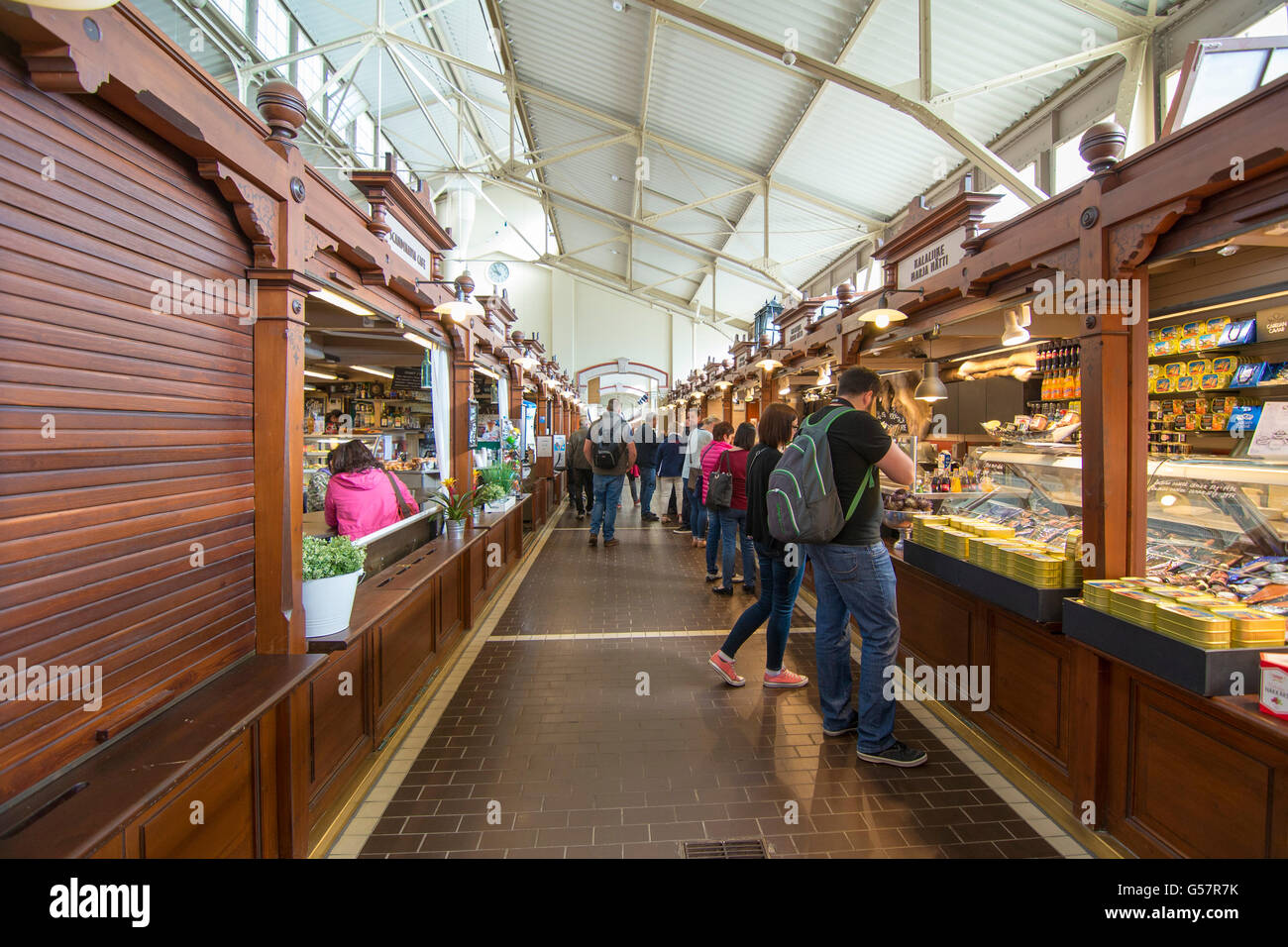 HELSINKI, FINLAND - JUNE 14, 2016: Old Market Hall in Helsinki has served its customers since 1889. Merchants sell everything fr Stock Photo