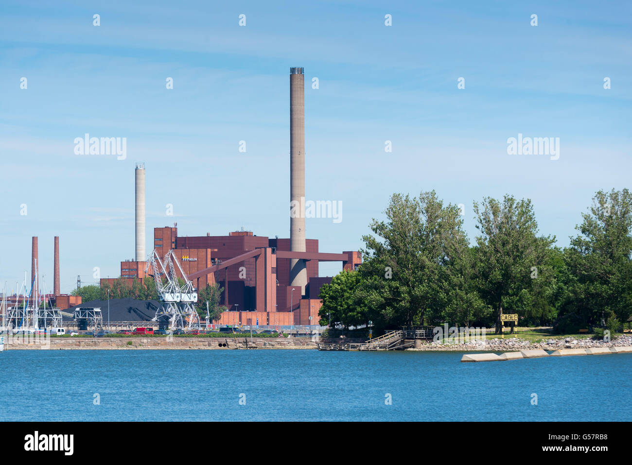 HELSINKI, FINLAND - JUNE 14, 2016: Hanasaari Power Plant is a coal-fired cogeneration power plant in Helsinki, Finland. Its chim Stock Photo