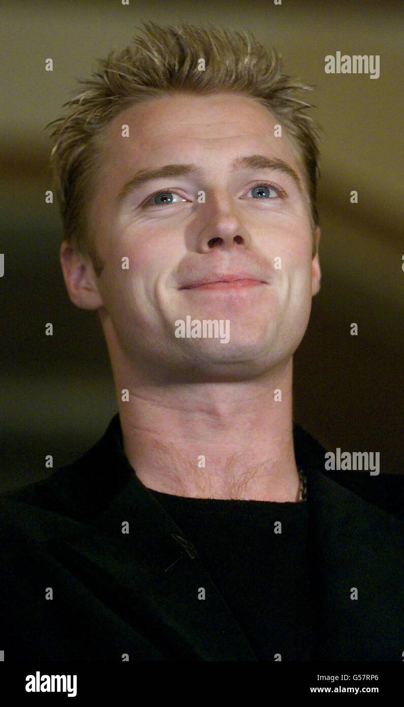 Irish singer Ronan Keating poses at the opening of the Royal Variety Performance at the Dominion Theatre in London. Prince Charles also attended the annual fundraising event along with a host of celebrities including singers Shirley Bassey. *... Kylie Minogue and Ronan Keating. 21/04/01: Pop heartthrob Ronan Keating has added to speculation over the future of his band Boyzone by effectively ruling out a reunion. The star has so far resisted saying the Irish group is over, instead deflecting questions and hinting they will reform after his forthcoming solo engagements. Keating told Michael Stock Photo