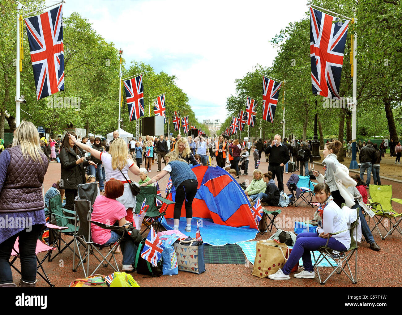 A section of the Mall in front of Buckingham Palace, where crowds gather for the Diamond Jubilee concert in central London. Stock Photo