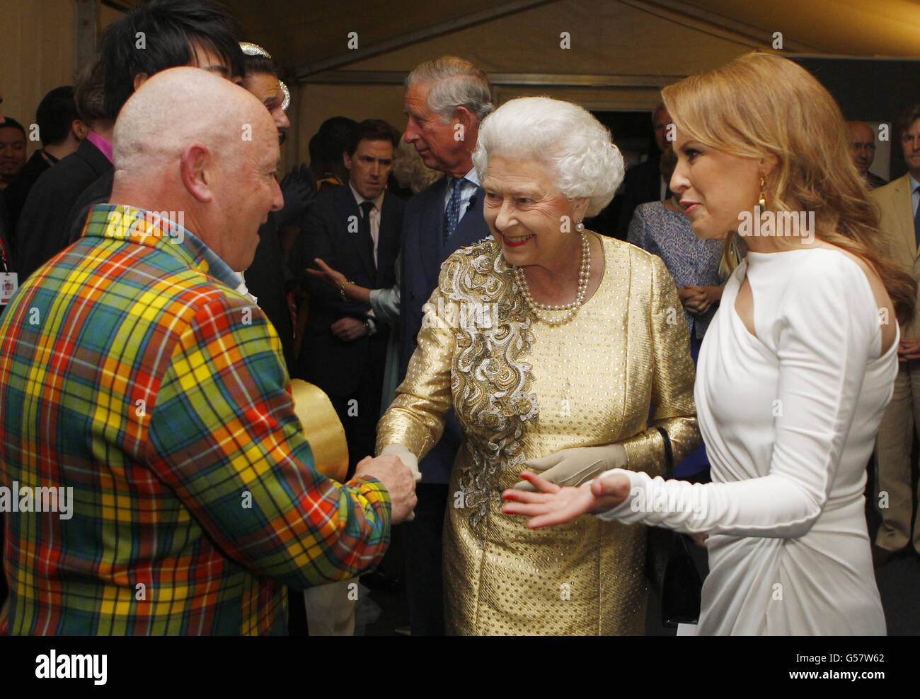 Queen Elizabeth II meets Madness and Kylie Minogue backstage at The