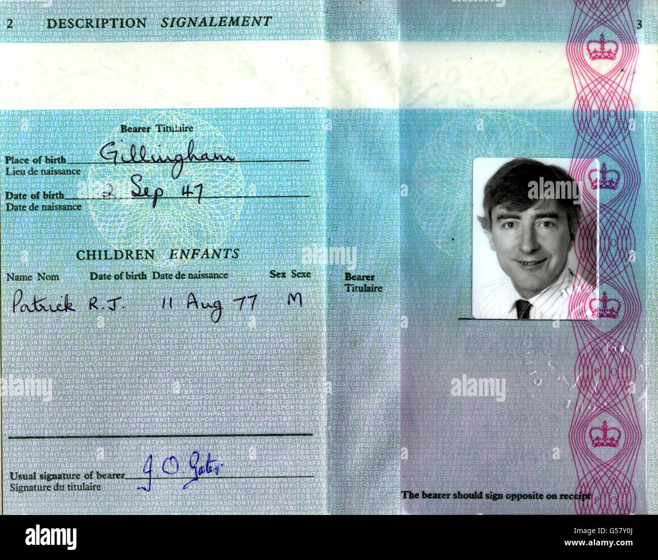 Page 2 and 3 of the Press Association's travel writer Jeremy Gates' passport. Stock Photo