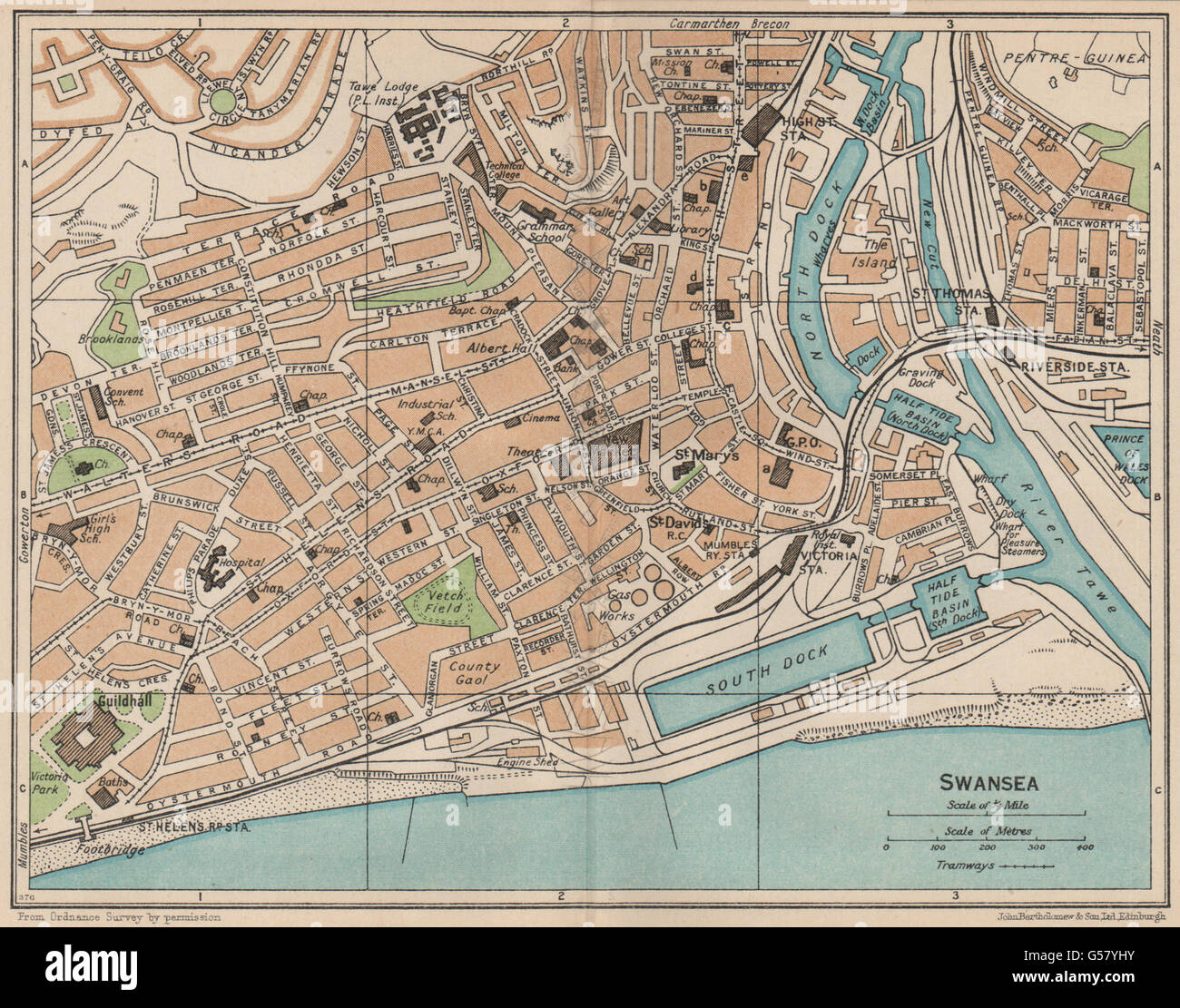 SWANSEA. Vintage town city map plan. Wales, 1936 Stock Photo Alamy
