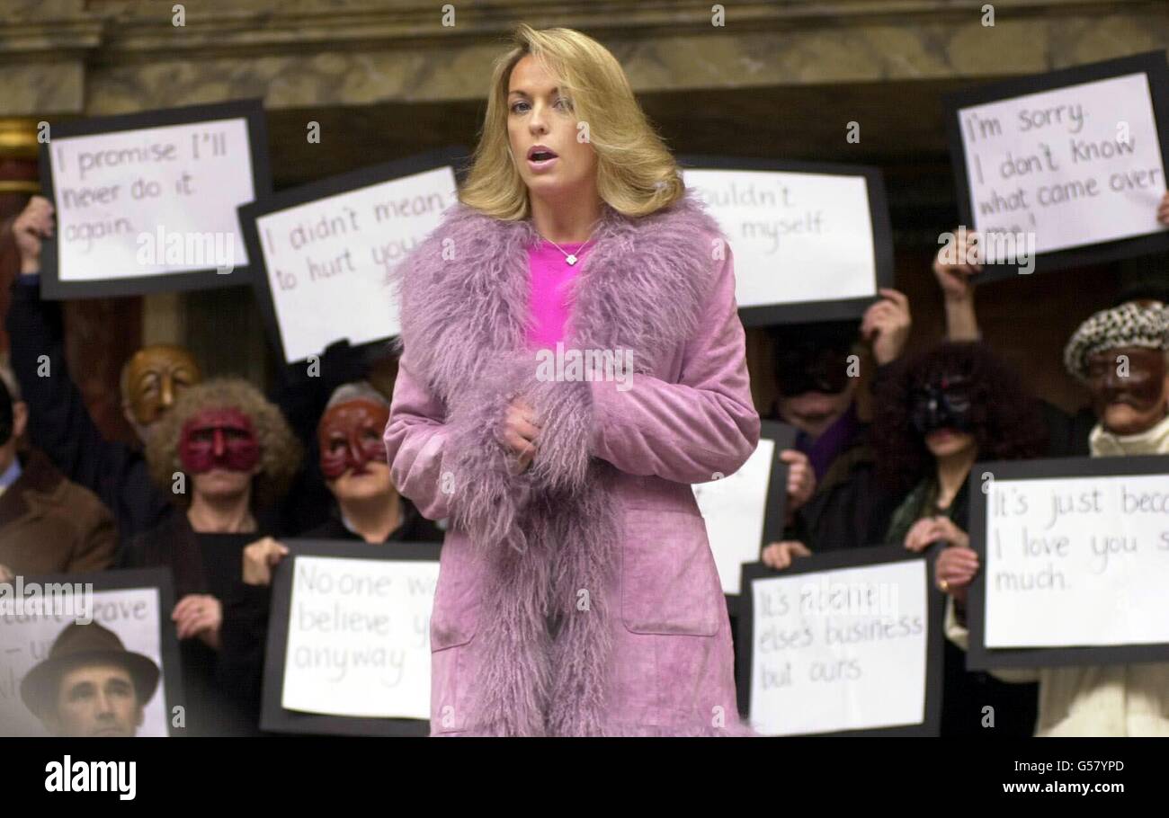 Sheryl Gascoigne at a photocall at Shakespeare's Globe, in London, to highlight the Metropolitan Police's high profile drive against domestic violence. A London-wide advertising campaign will target the crime, which sees over 7,000 incidents a month. * ...reported to Community Safety Units in the Capital. Stock Photo