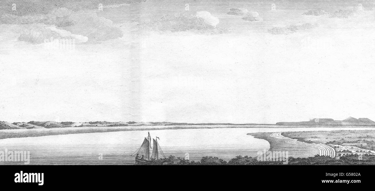 ARGENTINA: View of St. Julian's River. Boat. Figures. (Anson), old print 1750 Stock Photo