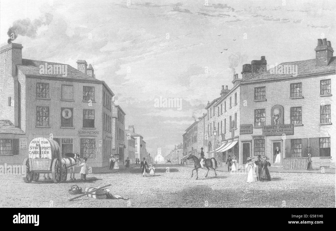 LANCS: Lancs: Ashton-under-Lyne. Good Street scene. (Pyne), antique print 1831 Stock Photo
