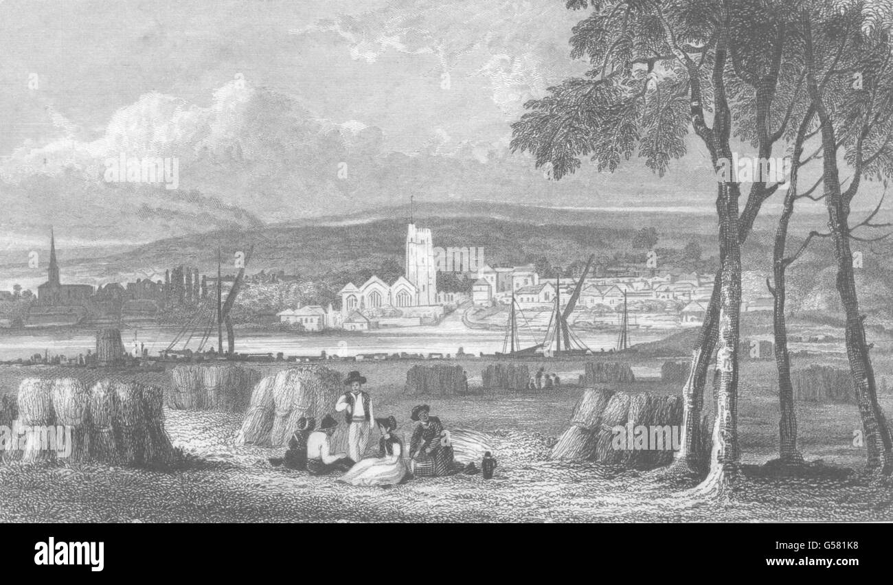 KENT: Maidstone from a field Adjoining the London Road Kent, old print 1828 Stock Photo