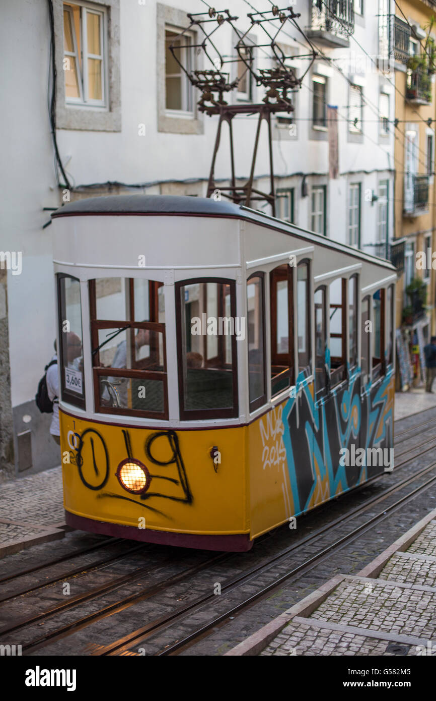 The Bica Tram Funicular, Lisbon, Portugal, Europe, EU Stock Photo