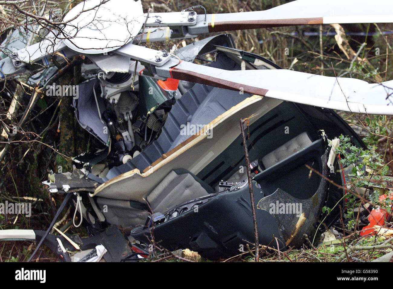 At the wreckage of a helicopter which crashed near enniskillen hires stock photography and