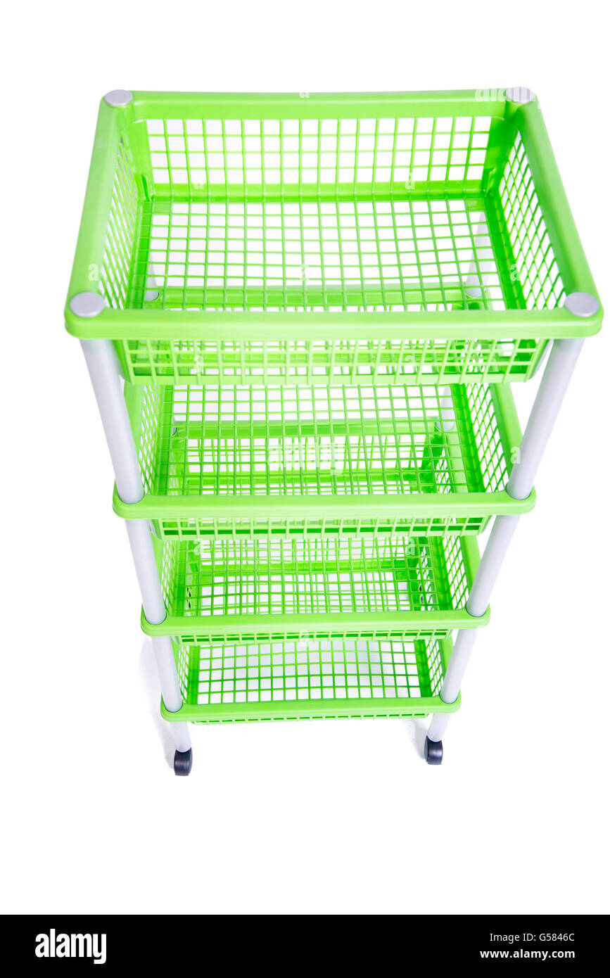 Green bin rack shelf with wheels isolated on white Stock Photo Alamy