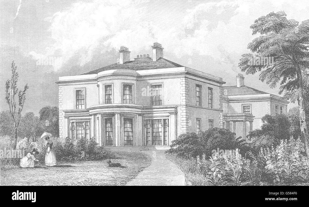 LANCASHIRE: Hulton- Hall. Dog. Harwood, antique print 1831 Stock Photo