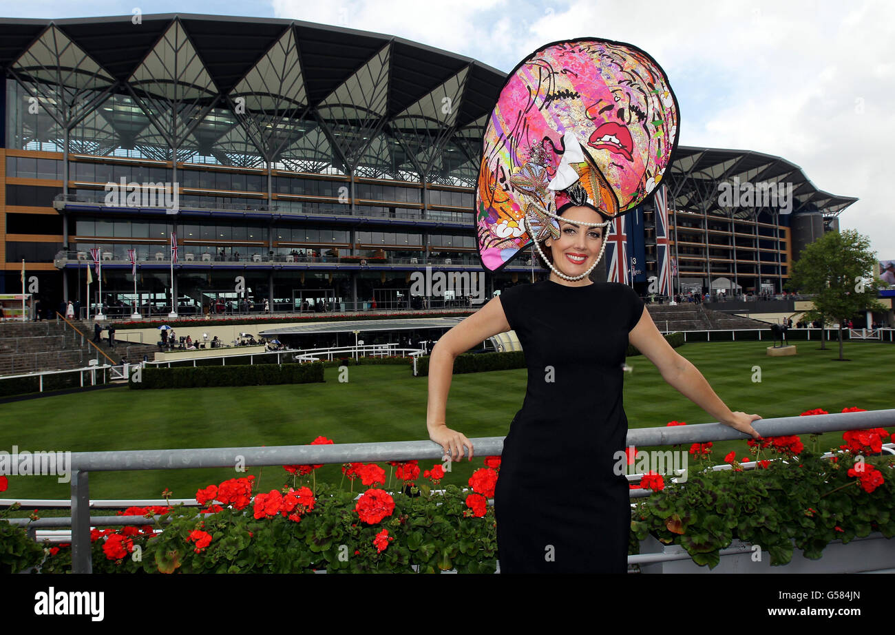 Carla Creegan from Liverpool shows off her hat on Ladies day at the 2012 Royal Ascot meeting at Ascot Racecourse, Berkshire. Stock Photo