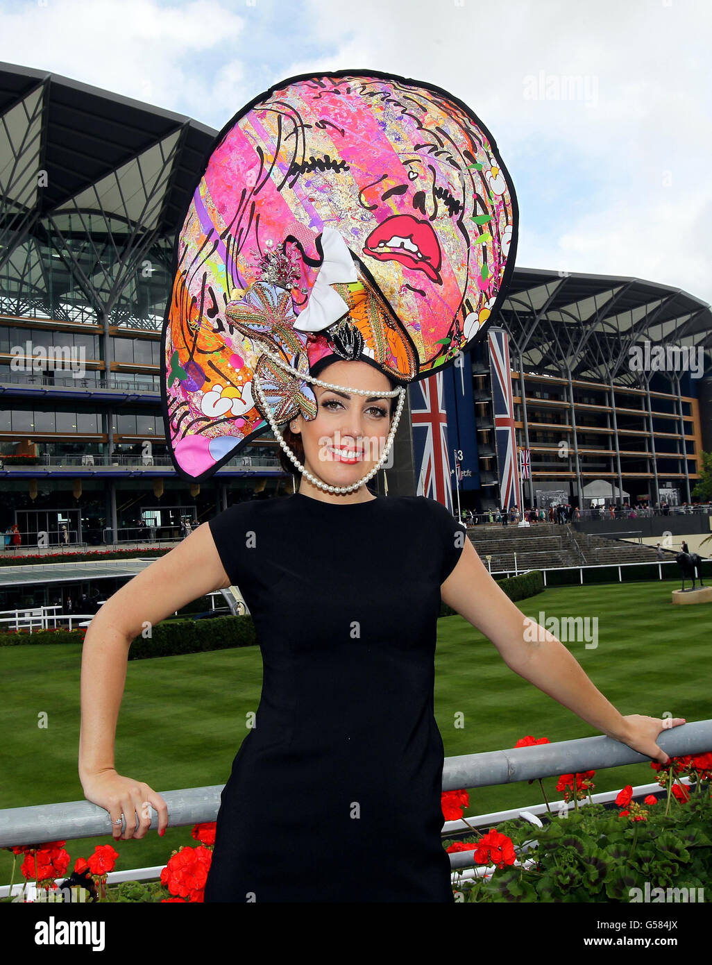 Carla Creegan from Liverpool shows off her hat on Ladies day at the 2012 Royal Ascot meeting at Ascot Racecourse, Berkshire. Stock Photo