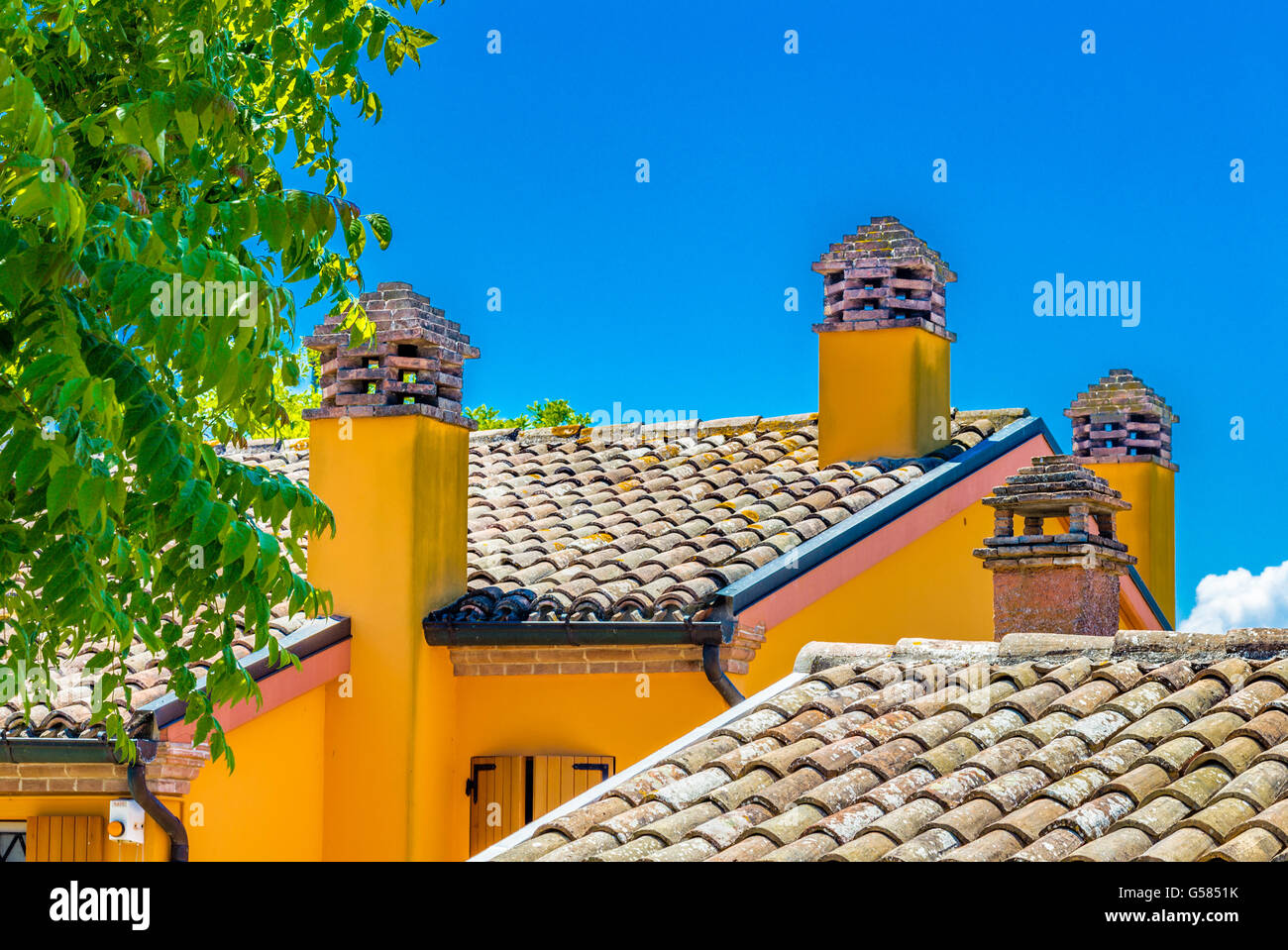 tiles of ancient village roofs in Italy Stock Photo