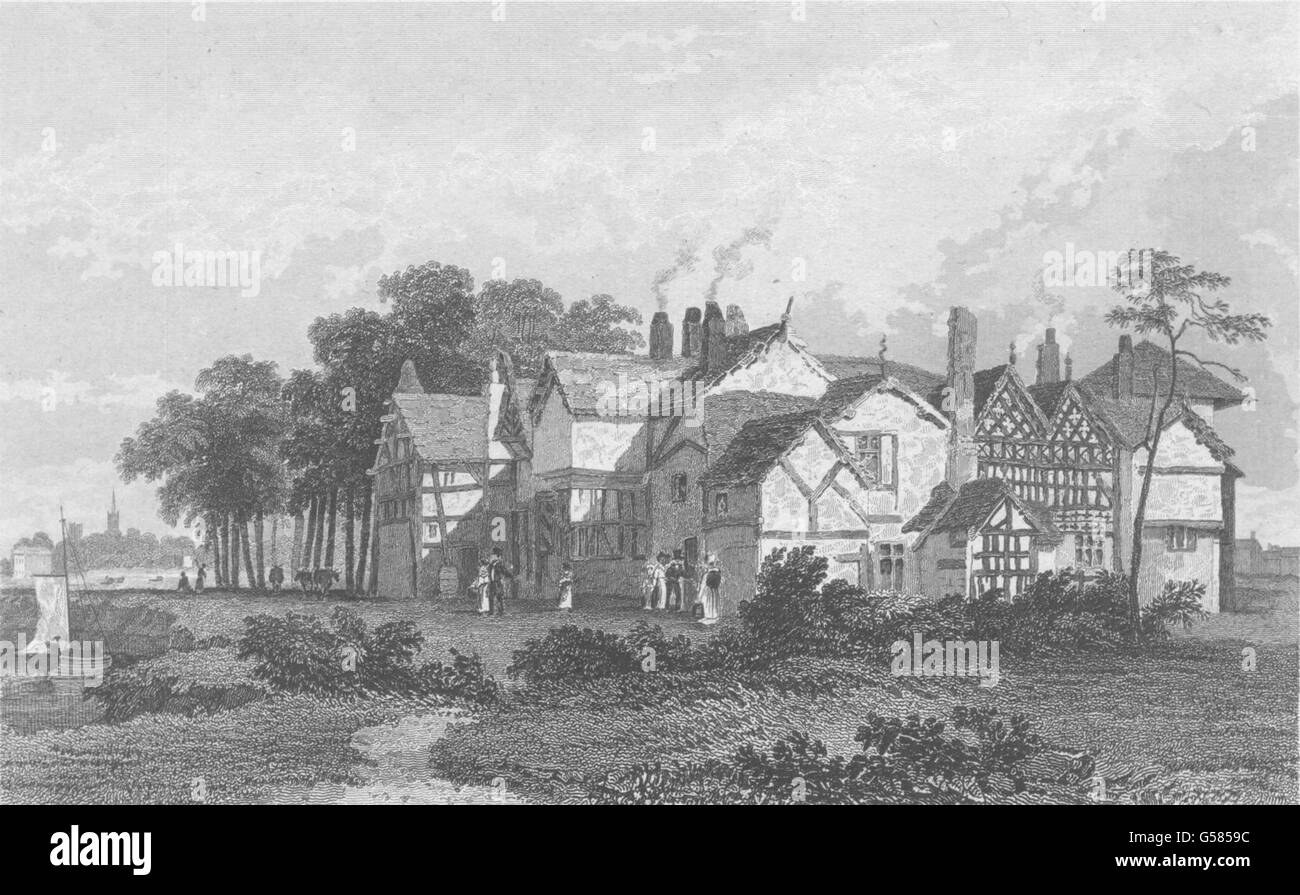 MANCHESTER: area. Hulme Hall. Harwood. Figures. Boat. Trees. , old print 1831 Stock Photo