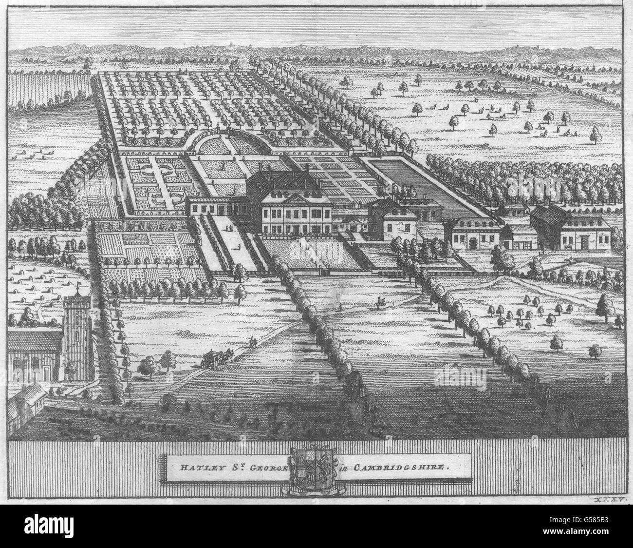 CAMBRIDGESHIRE: Hatley St George: Beeverell: scarce . Copperplate., print 1727 Stock Photo