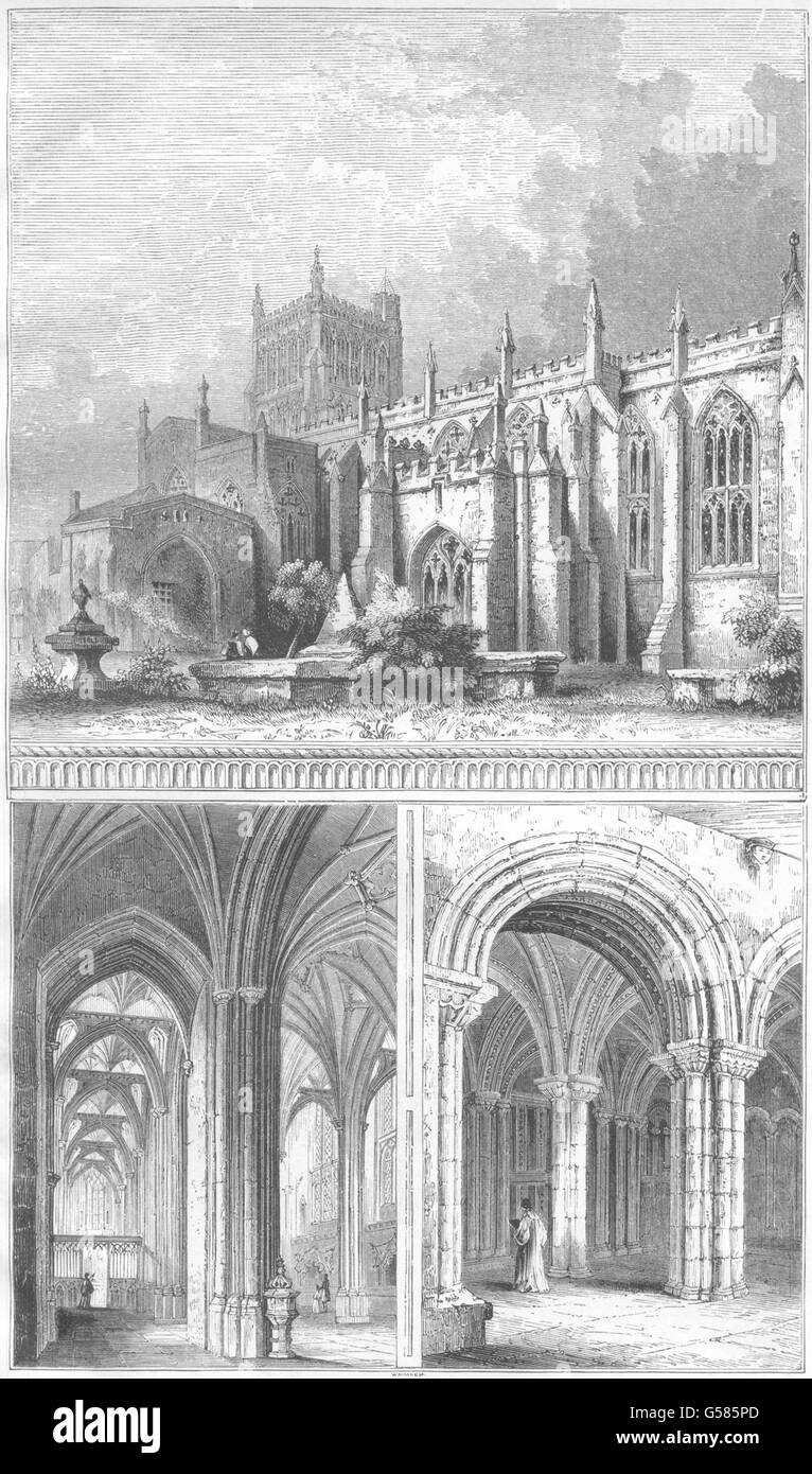 BRISTOL: Bristol Cathedral North Aisle; Vestibule to Chapter House, print 1860 Stock Photo