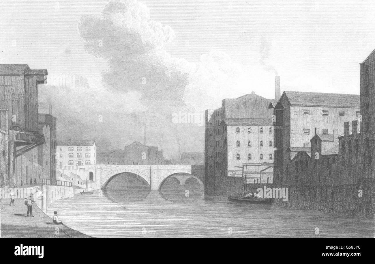 MANCHESTER: New Bailey Bridge, Manchester (Westall), antique print 1834 Stock Photo