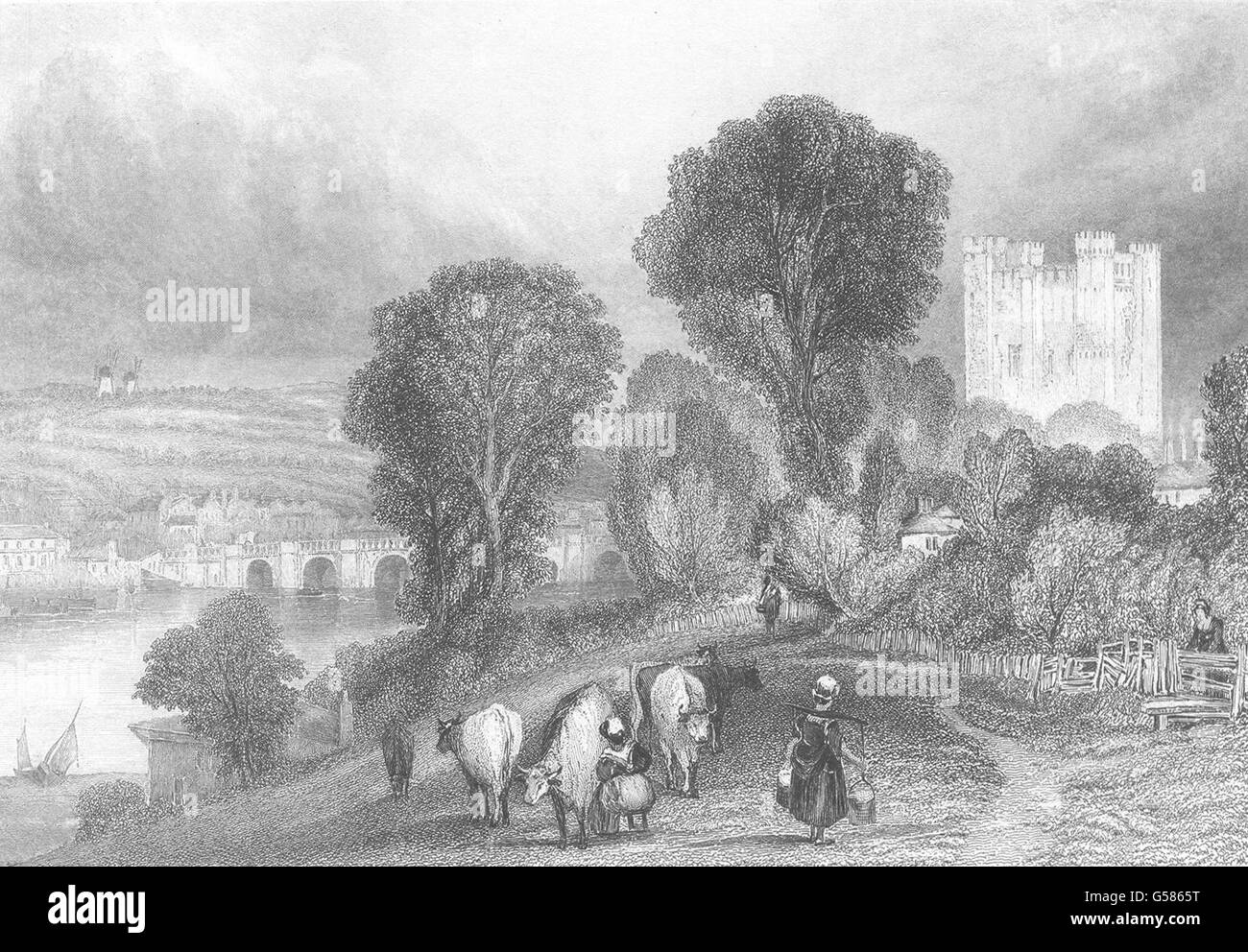 KENT: Rochester Castle: Henshall. river. bridge. Animals. , antique print 1840 Stock Photo