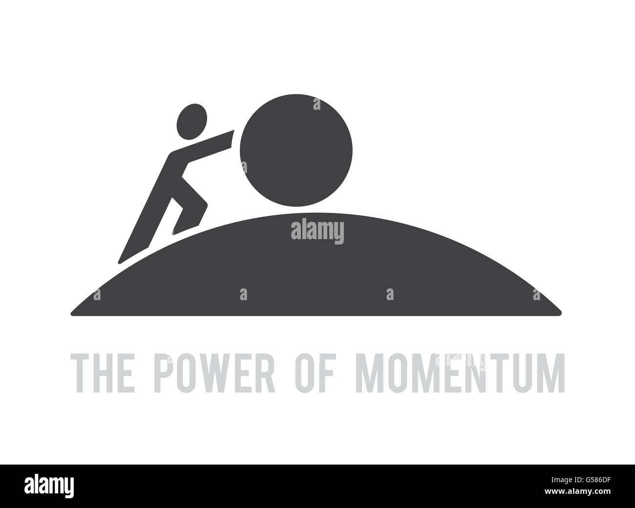 man pushing big ball up hill symbol power of momentum concept reach the target vector abstract design logo Stock Vector