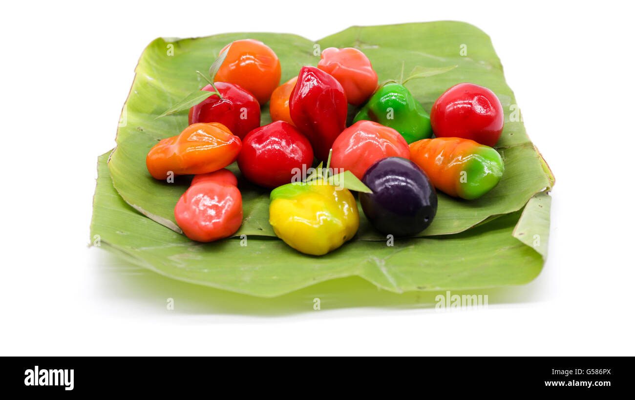 deletable imitation fruits on white background Stock Photo - Alamy