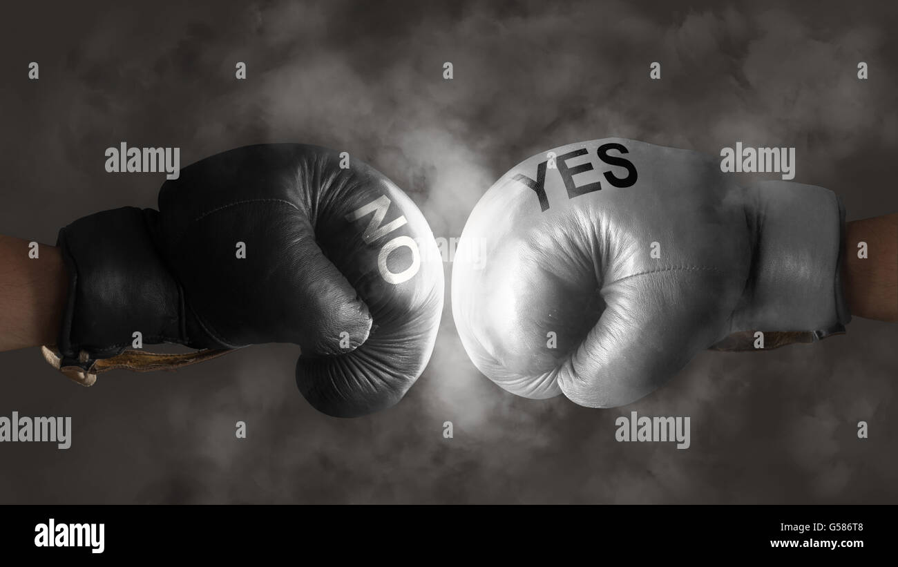 Two boxing gloves symbolize the struggle for a decision Stock Photo Alamy