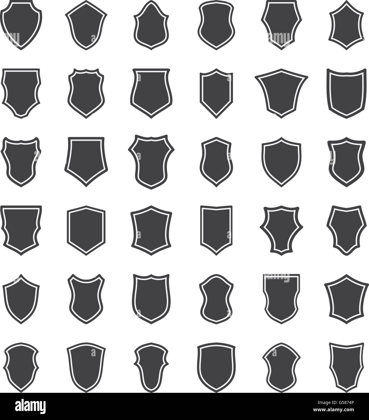 set of black shields icon elements protection vector illustration Stock ...