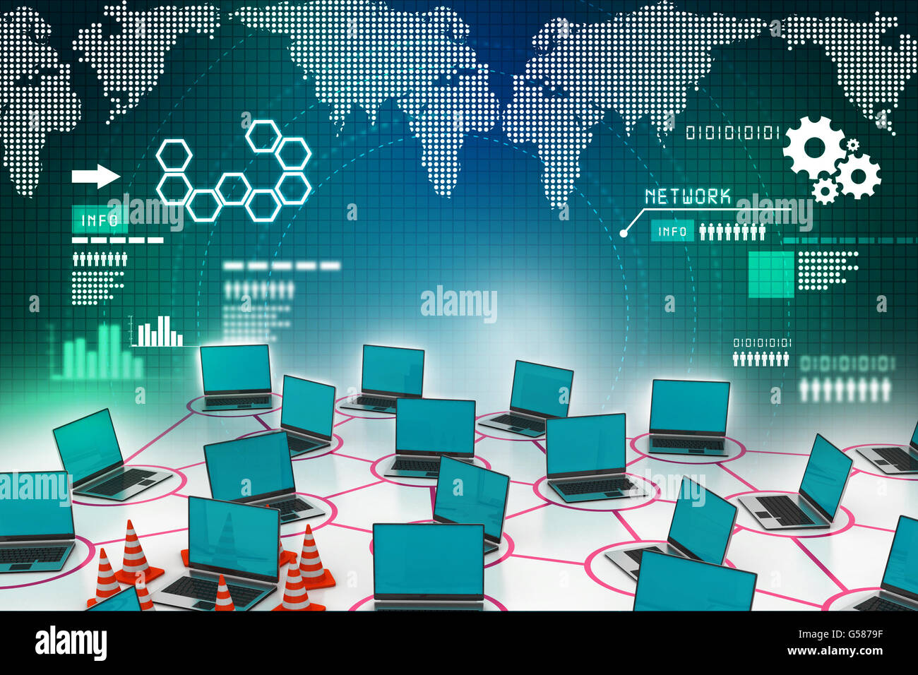 laptop network with traffic cone Stock Photo - Alamy