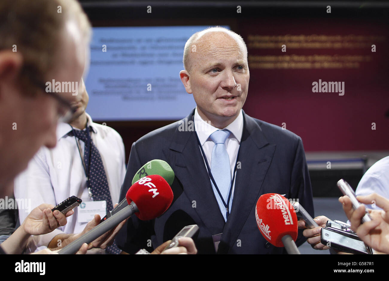 Libertas leader Declan Ganley in the Dublin count centre at Dublin Castle for the Fiscal Stability Referendum as the votes are counted across the country. Stock Photo
