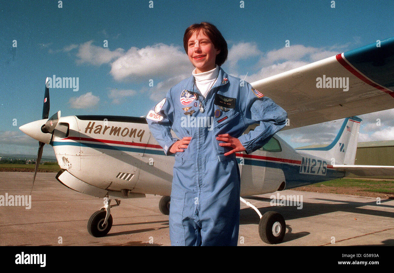 12 year old Vicki Van Meter who flew into the record books when she became the youngest female pilot to gross the atlantic after her arrival at Glasgow airport Stock Photo