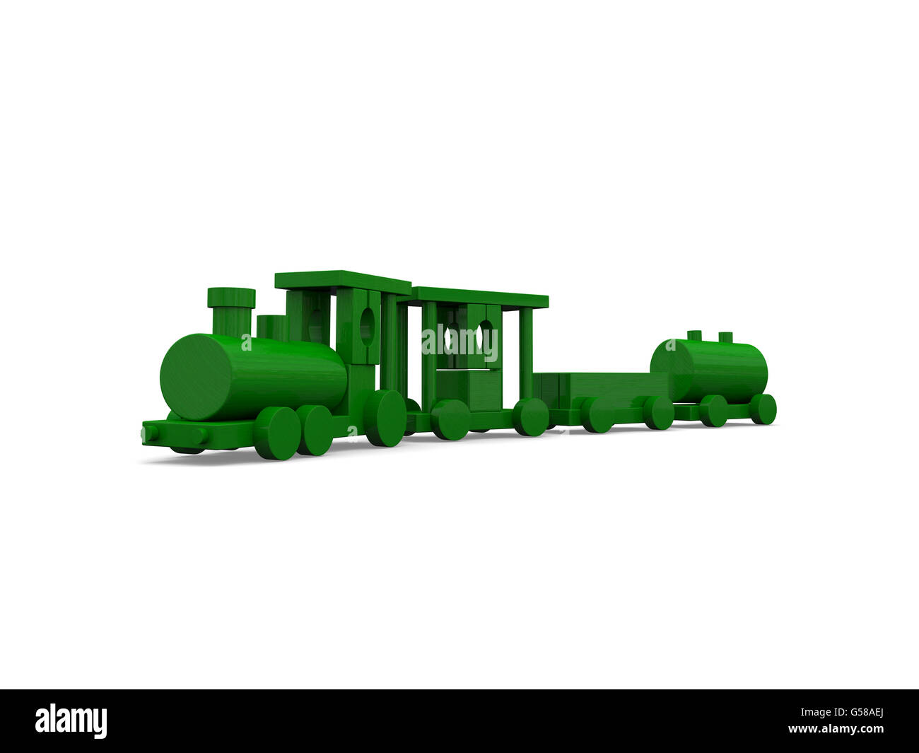 Green toy train isolated on white background. 3D illustration Stock