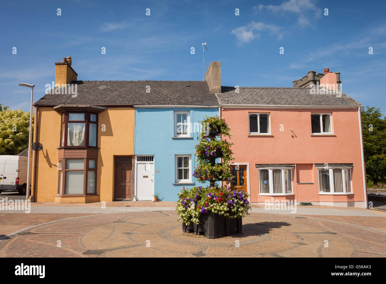 Small terrace of houses, centre of Pembroke town, Pembrokeshire Wales