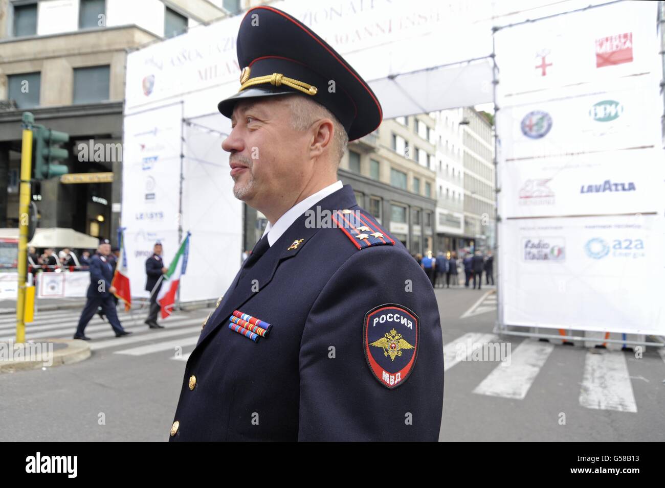 Milan (Italy), Carabinieri National Association gathering to celebrate 202 anniversary  of foundation; delegation of police officers from Moscow (Russia) and San Francisco (USA) Stock Photo