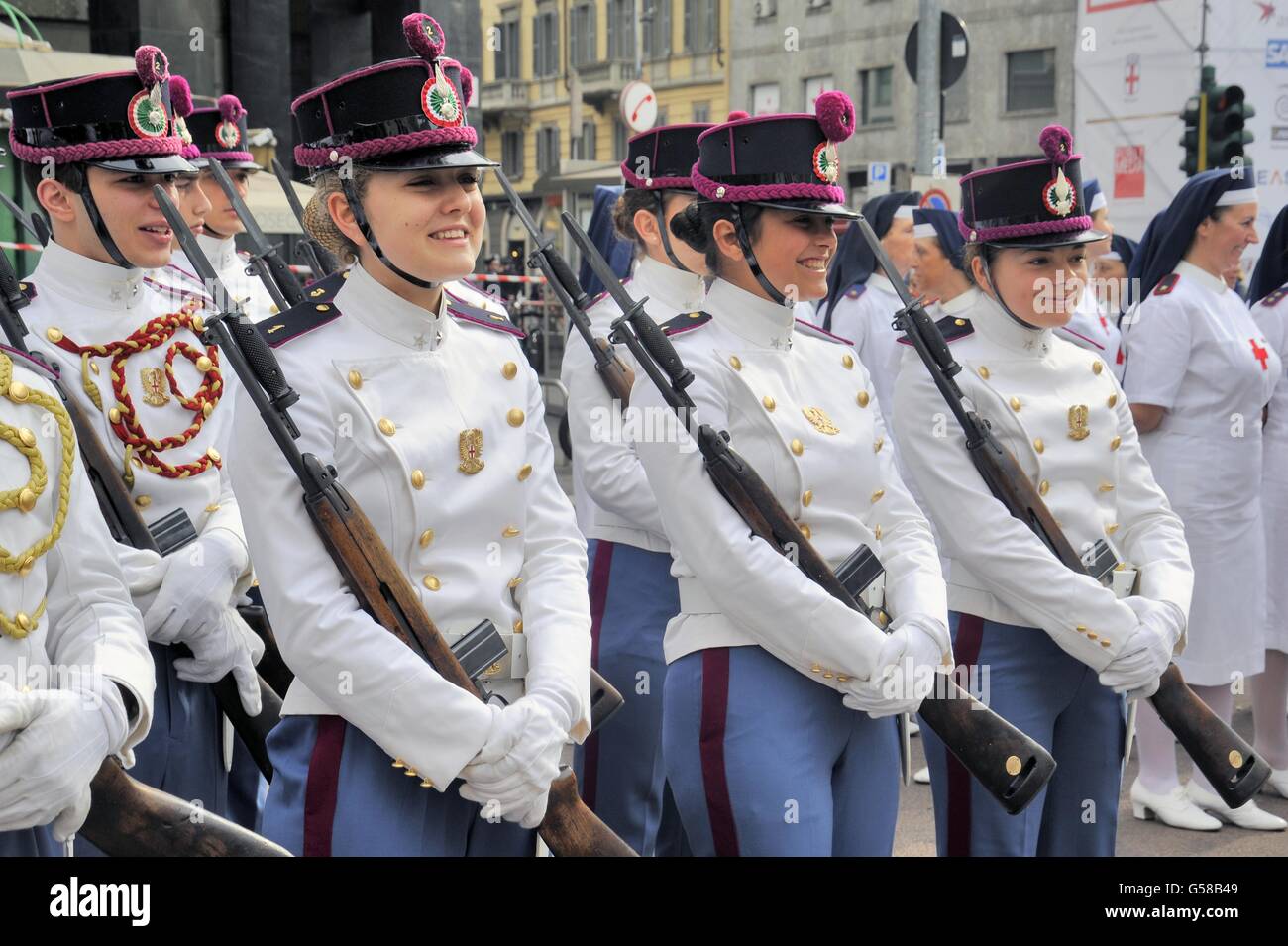 Carabinieri National Association gathering to celebrate 202 anniversary  of foundation; students of military school Teulié Stock Photo