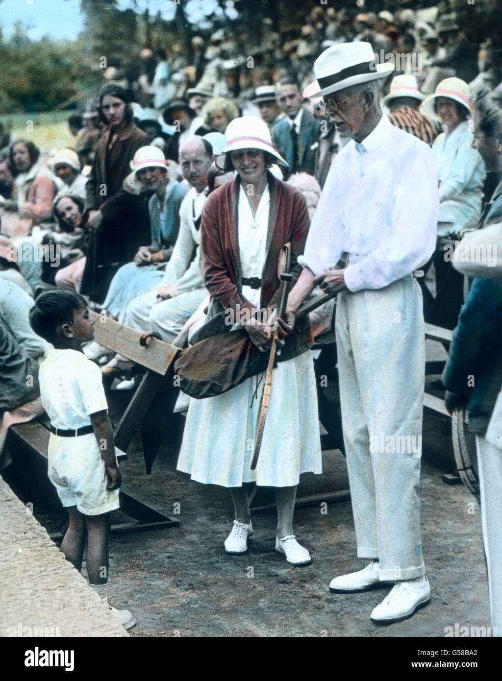 Gustav V., der König von Schweden.  King Gustav V. of Sweden, Europe, Sweden, Sverige, Scandinavia, travel, 1910s, 1920s, 20th century, archive, Carl Simon, history, historical, hand coloured glass slide, man, woman, king, queen, monarchy, royalty Stock Photo