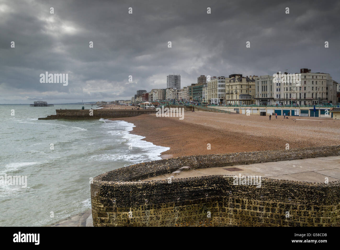 Cobbled Sea Wall on Brighton beach , Brighton Sea front Front ' Brighton East Sussex,UK Stock