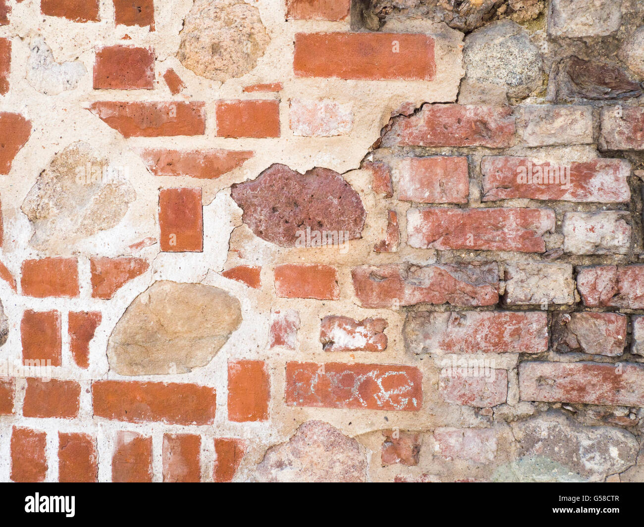 Texture of red brick wall with the old stone background Stock Photo - Alamy