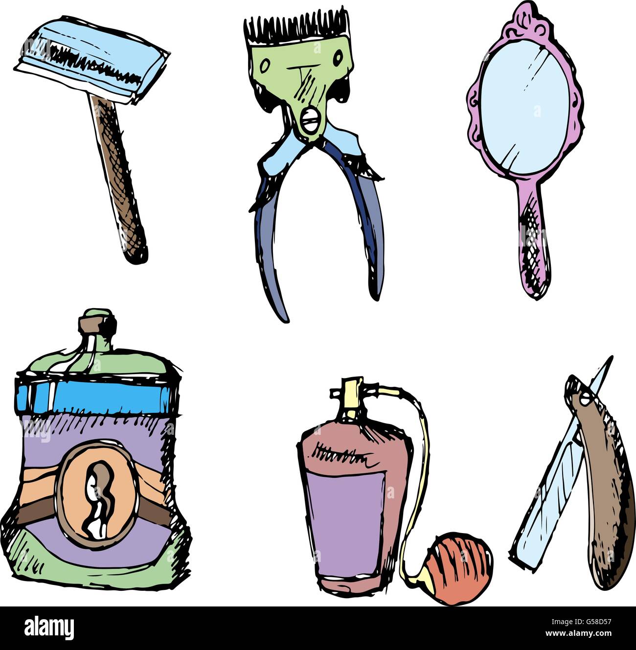Barber shop. Vector. Drawn by hand. Items for hairdressers Stock Vector ...