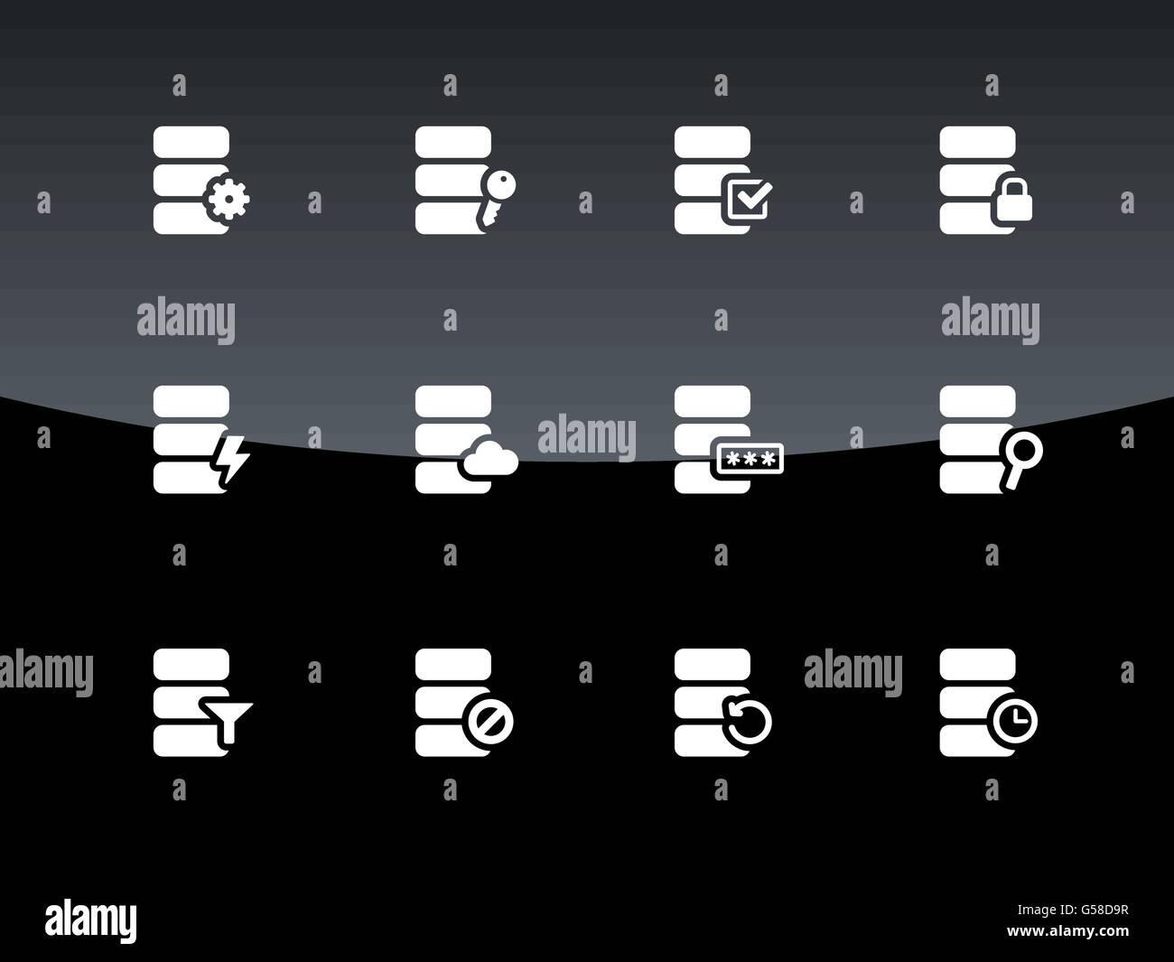Database icons on black background Stock Vector Image & Art - Alamy