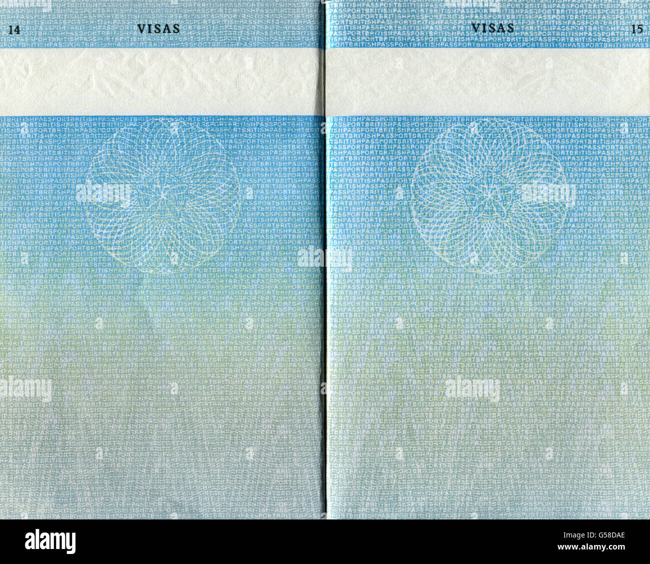 Pages for visas marks of old British Passport as background Stock Photo