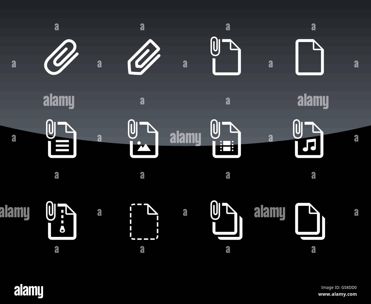 File Clip icons on black background. Stock Vector