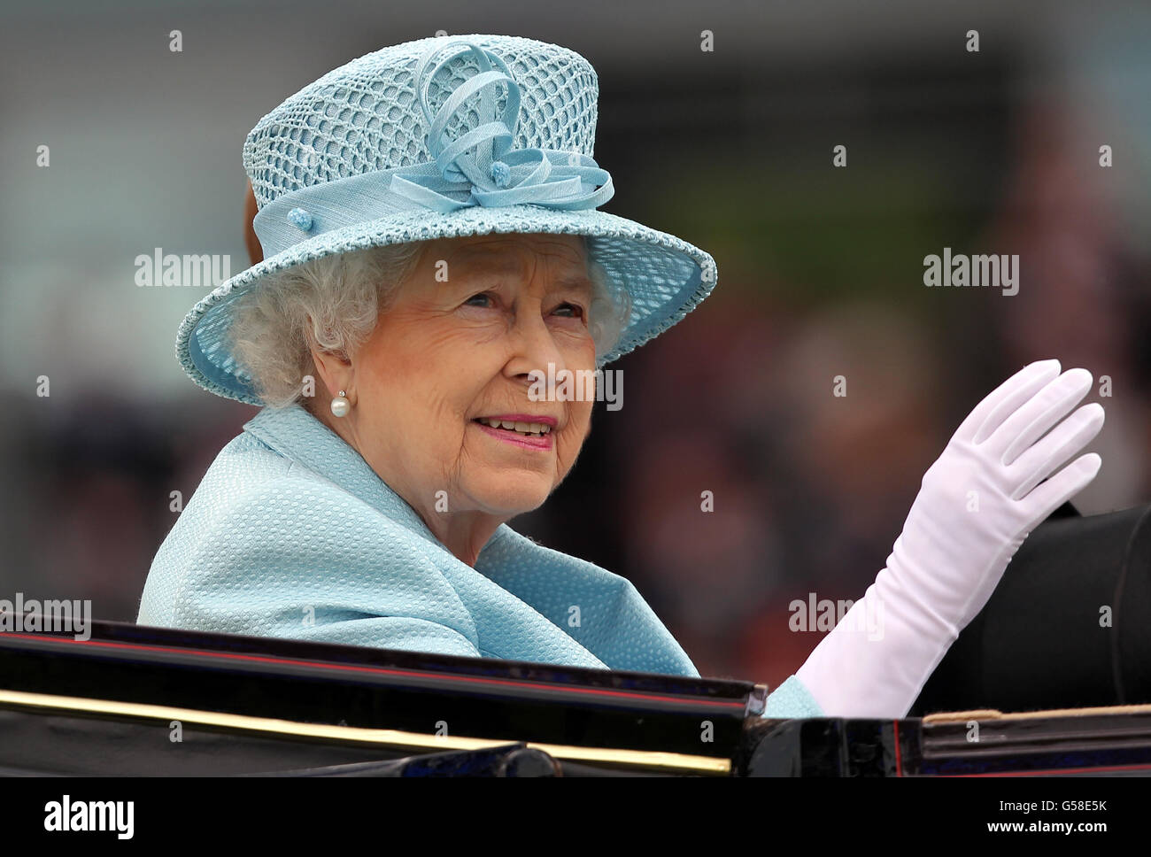 Queen Elizabeth II arrives during day one of the 2012 Royal Ascot meeting at Ascot Racecourse, Berkshire. Stock Photo