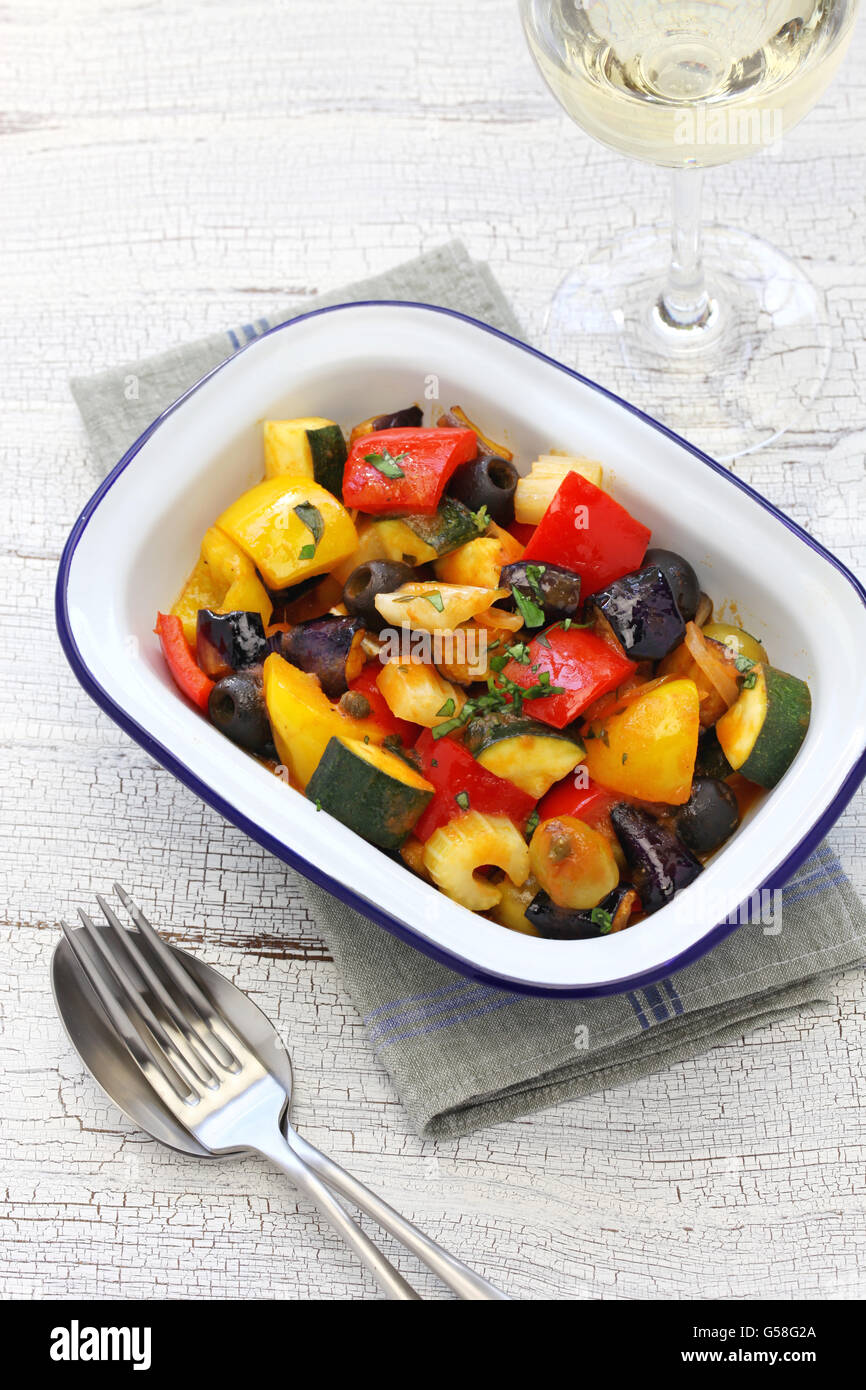caponata, italian sicilian eggplant aubergine vegetable stew Stock