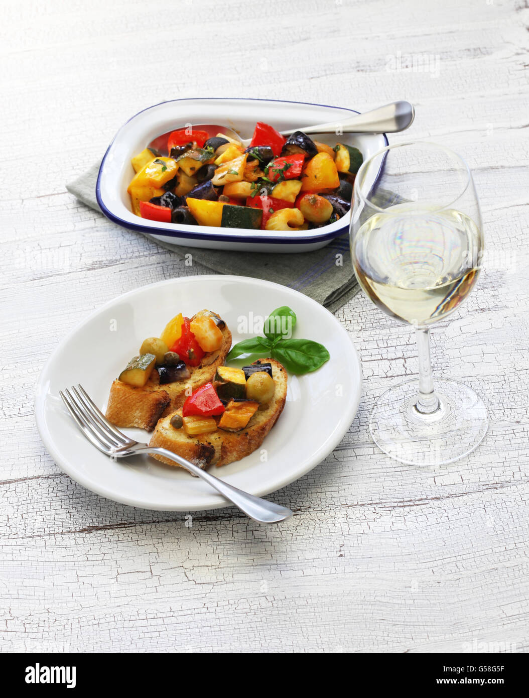 caponata, italian sicilian eggplant aubergine vegetable stew Stock