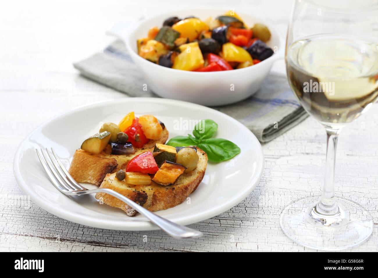 caponata, italian sicilian eggplant aubergine vegetable stew Stock