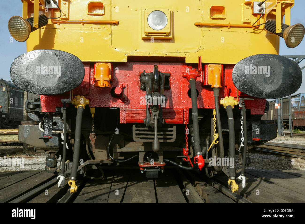 Coupling details on Network Rail Class 31 Diesel Electric along with air and electrical connections. Stock Photo