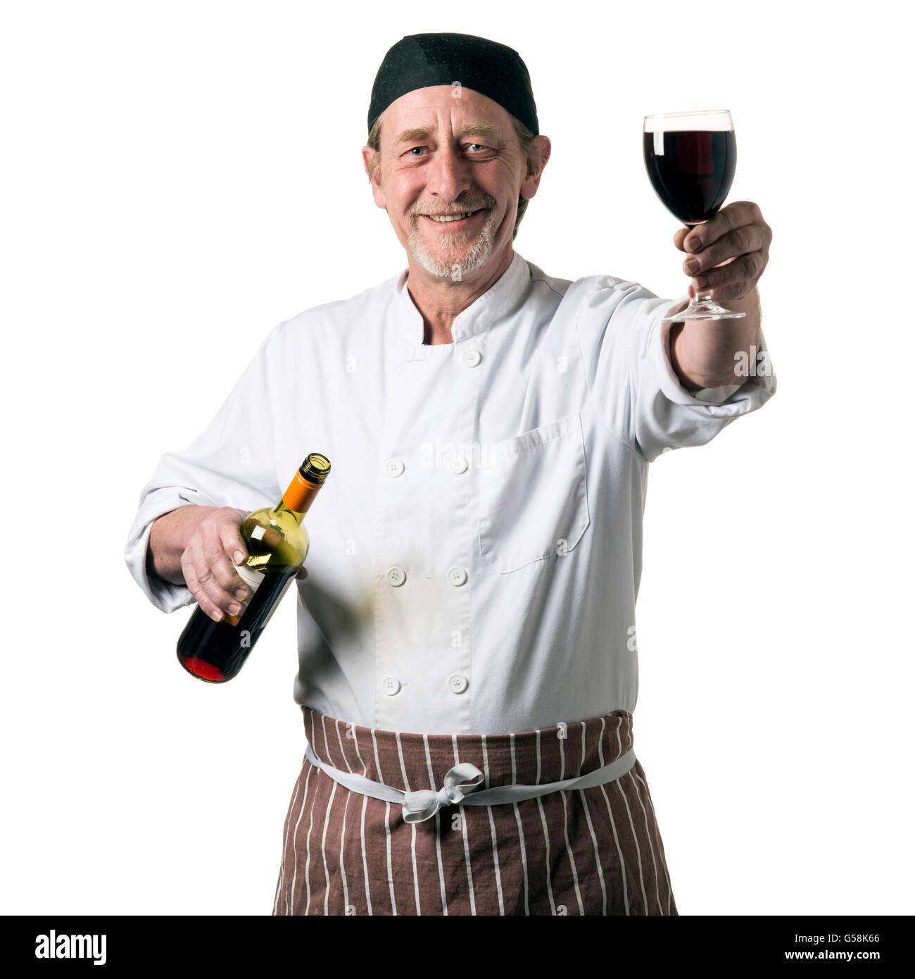 Chef in chef's whites holding a glass of red wine Stock Photo Alamy