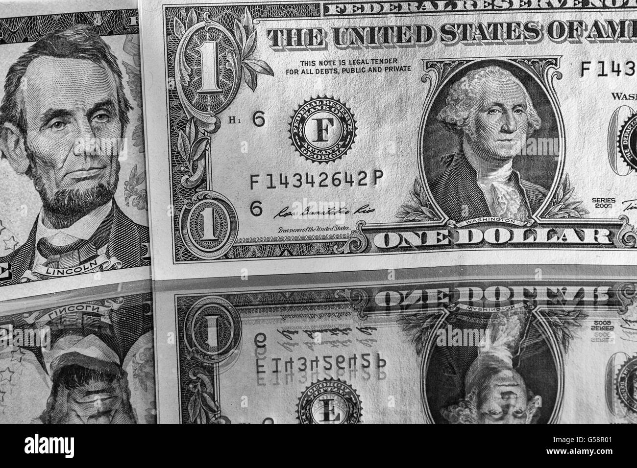 Black and White US banknotes Stock Photo