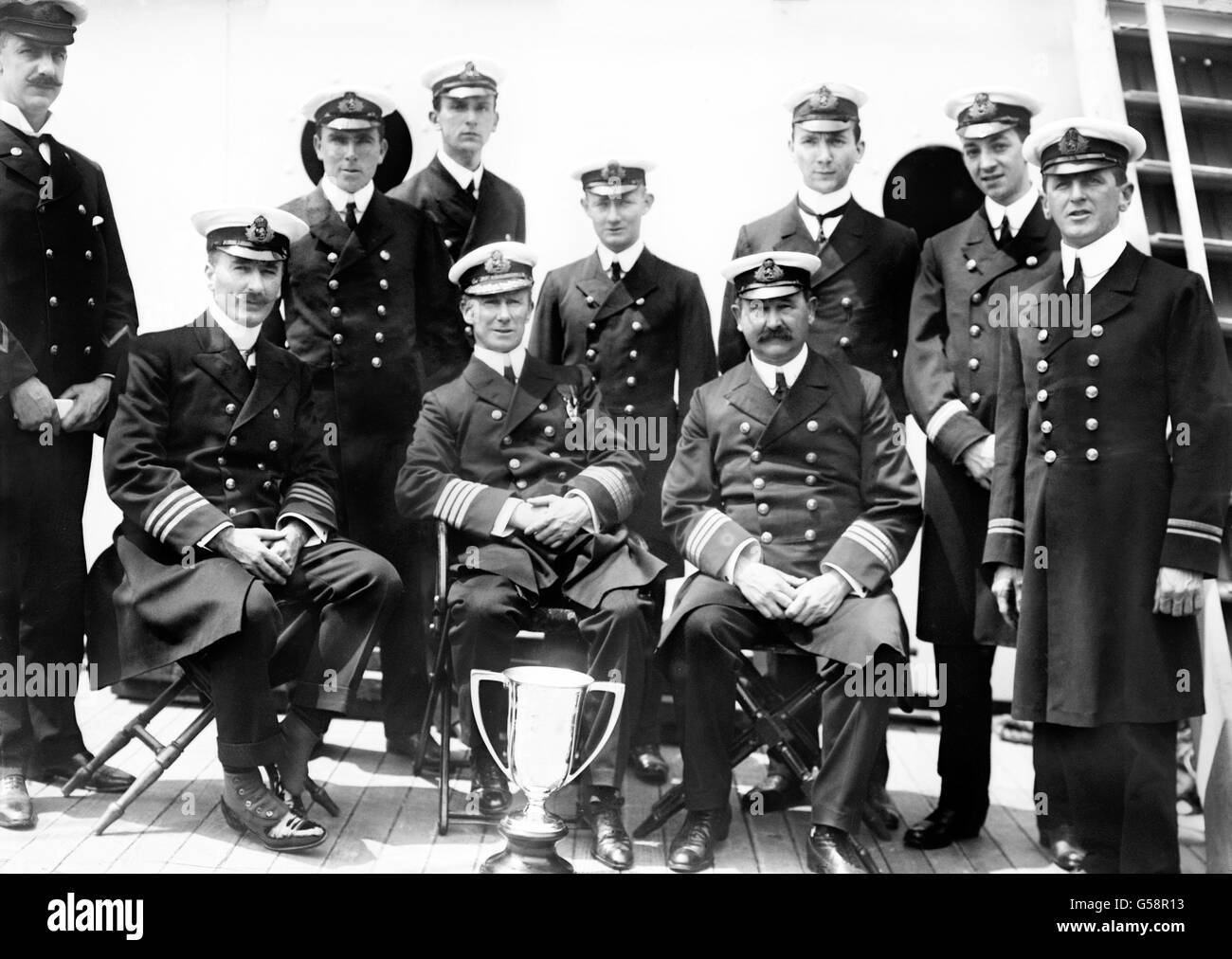 Captain Arthur Henry Rostron and his fellow officers from RMS Carpathia. May 1912 Stock Photo