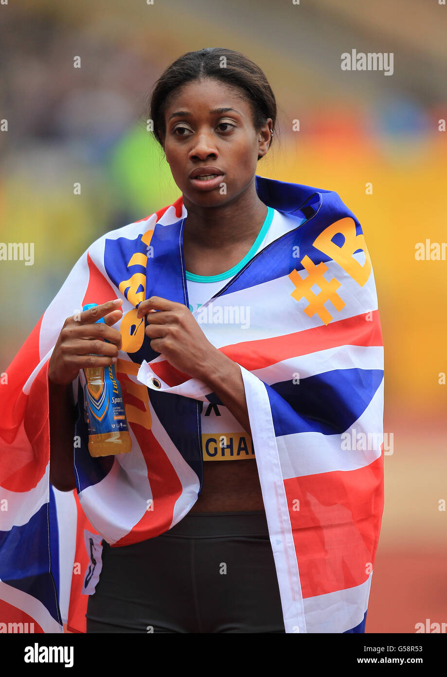 Shana Cox after finishing second in the womens 400m final during the Aviva UK Trials and Championships at the Alexander Stadium, Birmingham Stock Photo